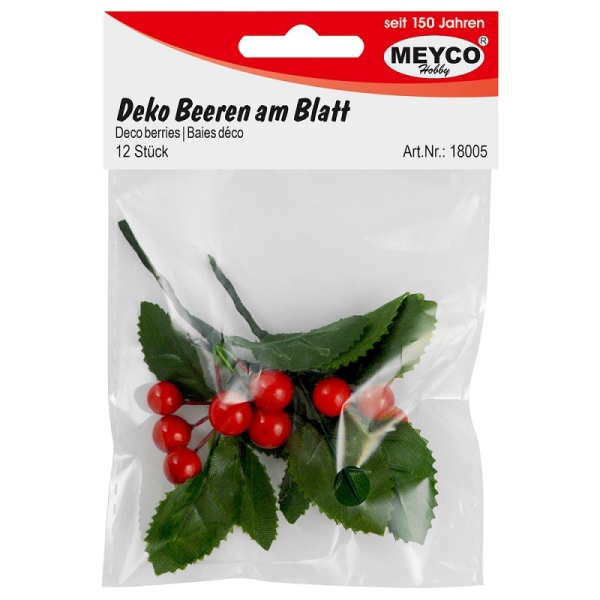 Deko Beeren rot mit Blatt
