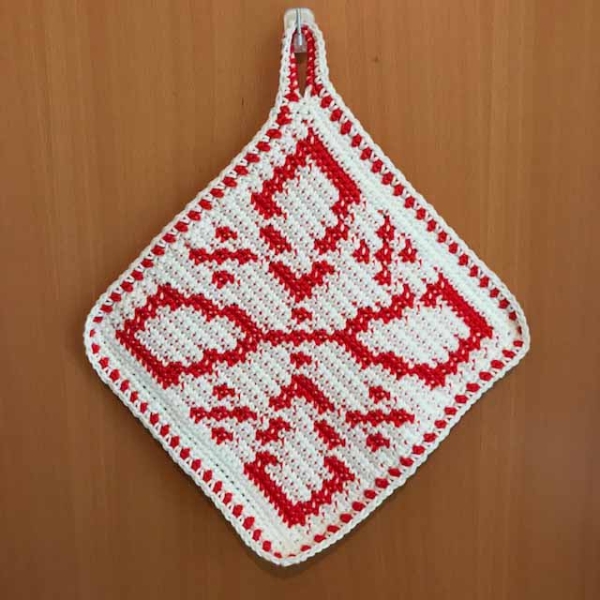 Topflappen zweifarbig Mühle rot weiß